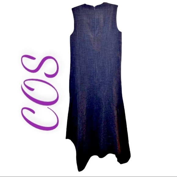 COS Sleeveless Asymmetric Hem V-Neck Lagenlook Midi Dress,‎ Size 2 - Picture 3 of 9